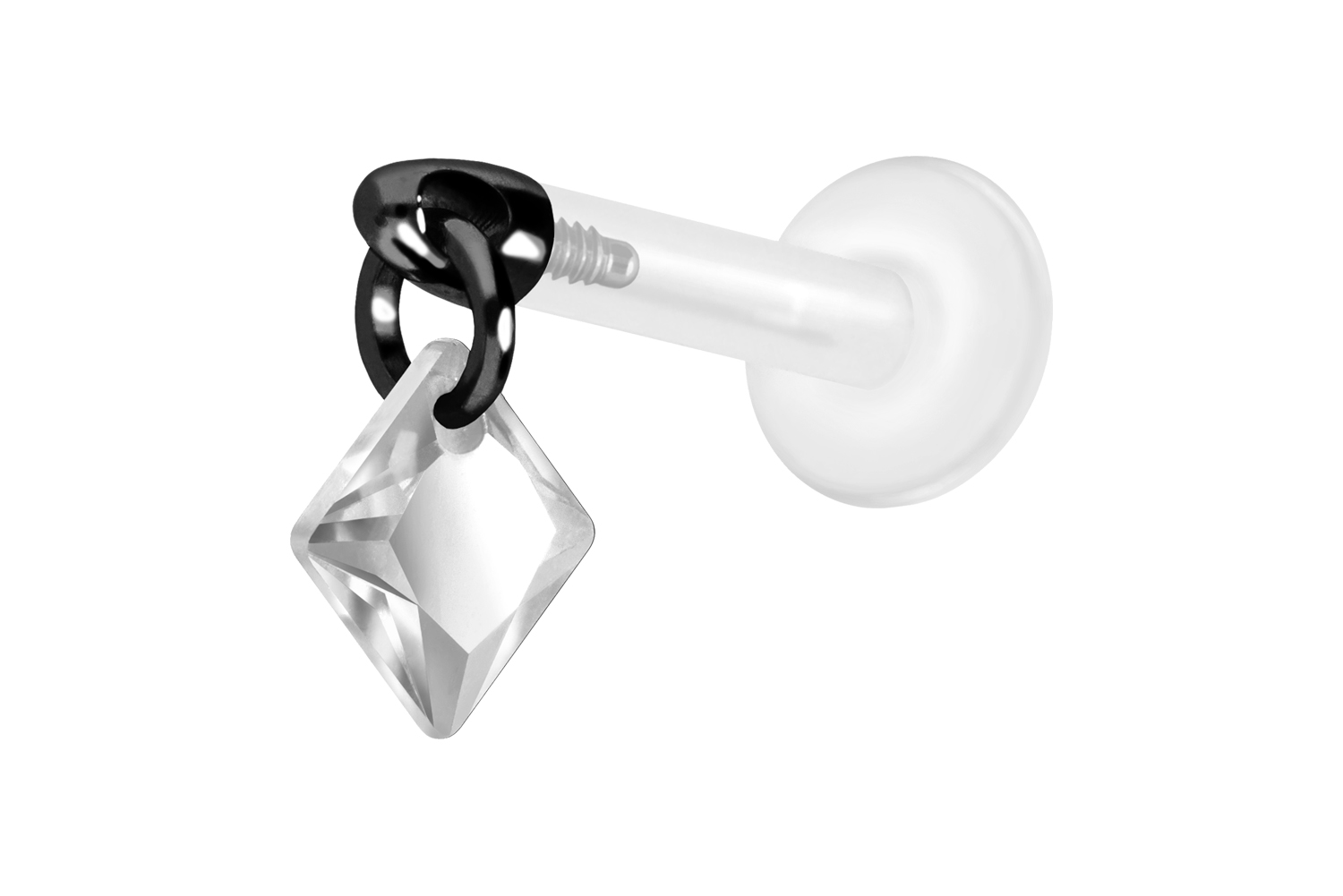 PTFE Labret Piercing mit Innengewinde + Titan-Aufsatz KRISTALLQUADRAT